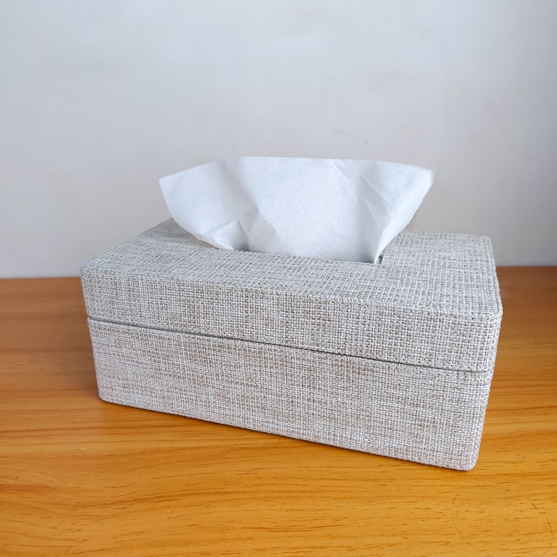 Grey handwoven jute tissue box cover with a removable top